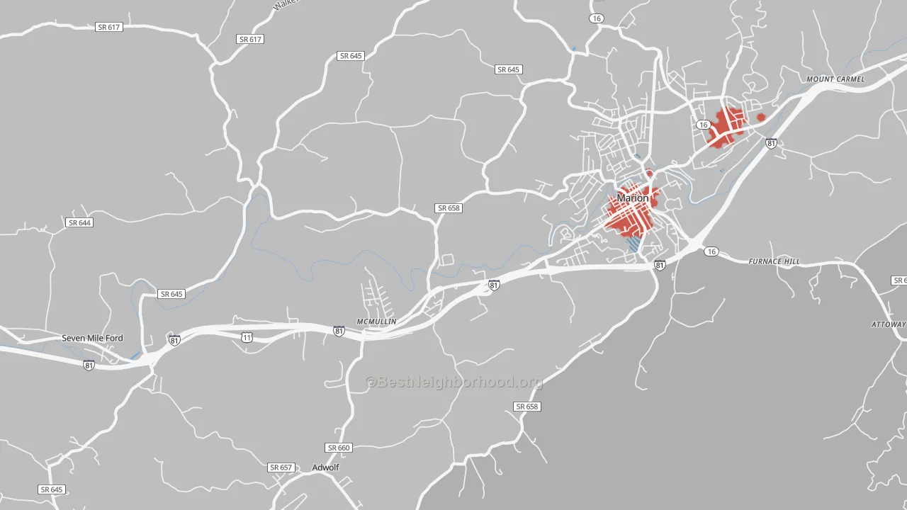 Transit Grade map of Seven Mile Ford, VA