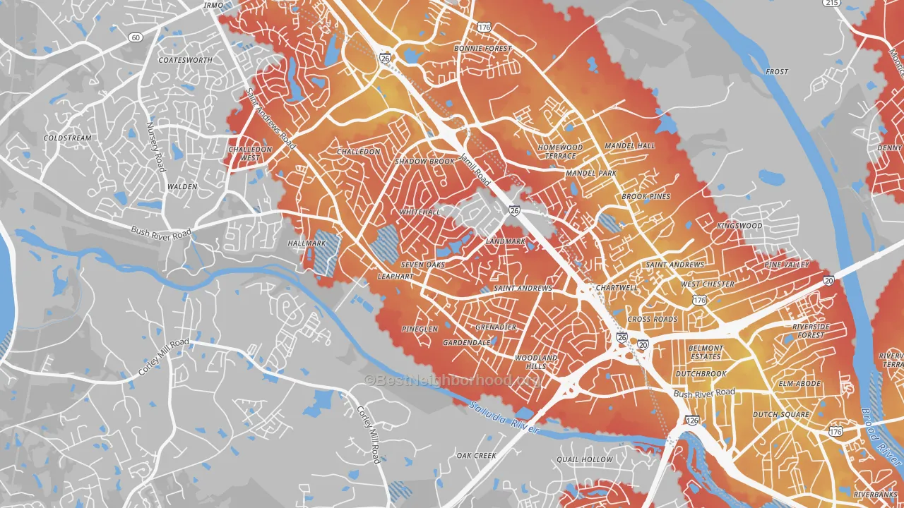 Transit Grade map of Seven Oaks, SC