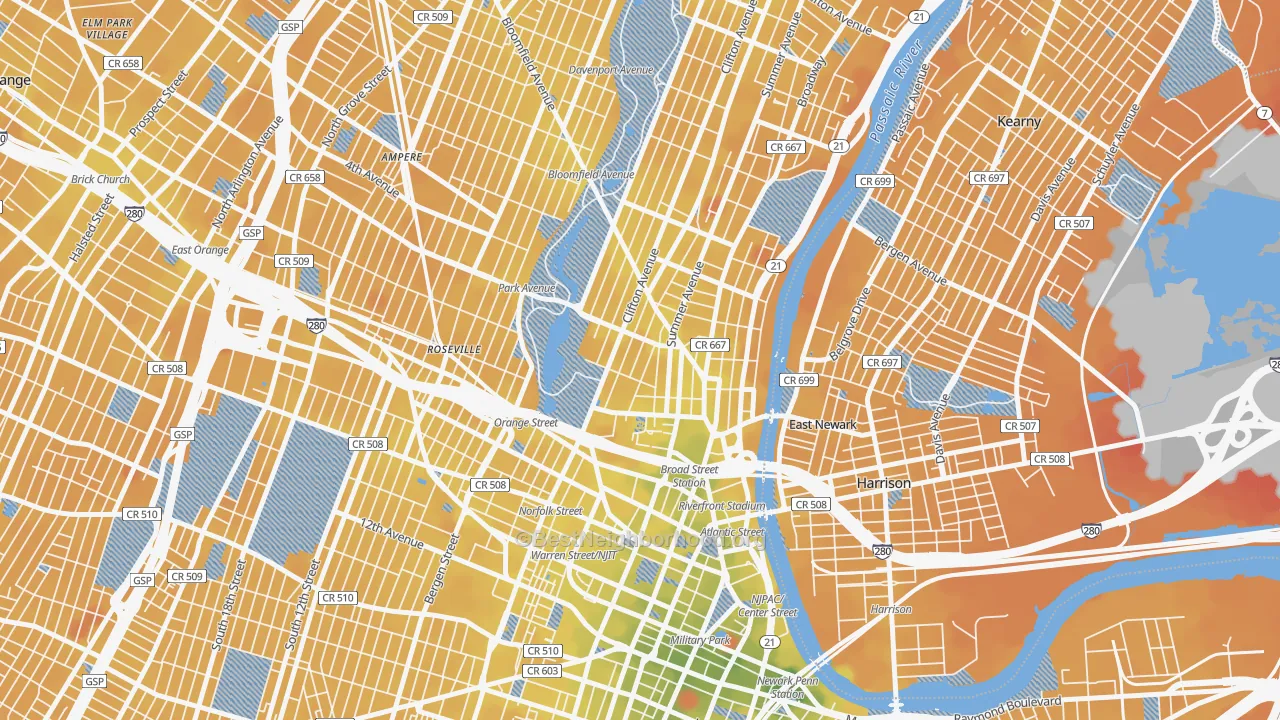 Transit Grade map of Seventh Avenue, Newark, NJ