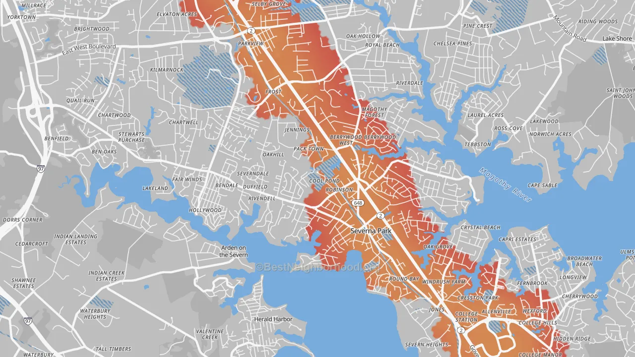 Transit Grade map of Severna Park, MD