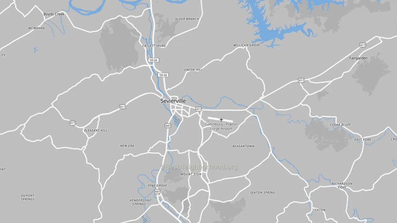 Transit Grade map of Sevierville, TN
