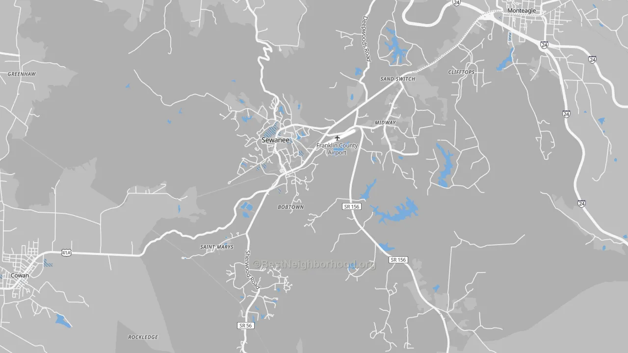 Transit Grade map of Sewanee, TN