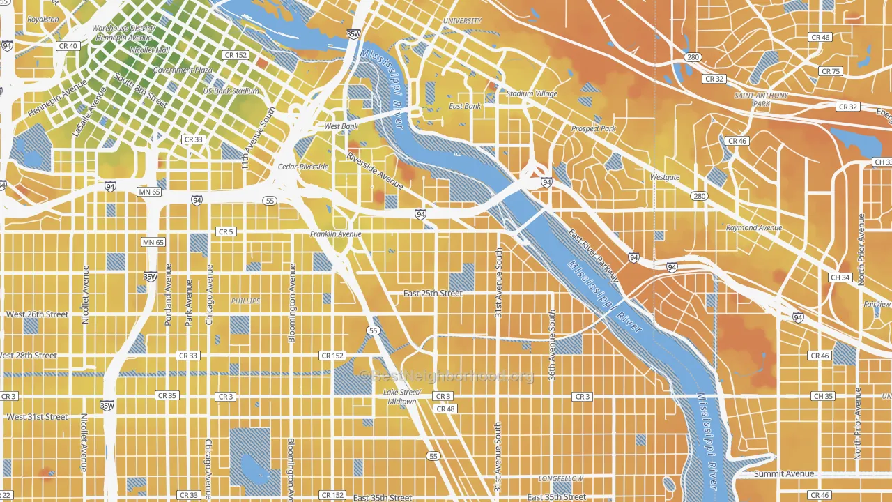 Transit Grade map of Seward, Minneapolis, MN