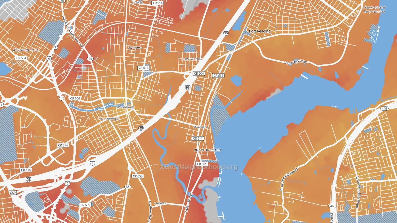 Transit Grade map of Sewaren, NJ