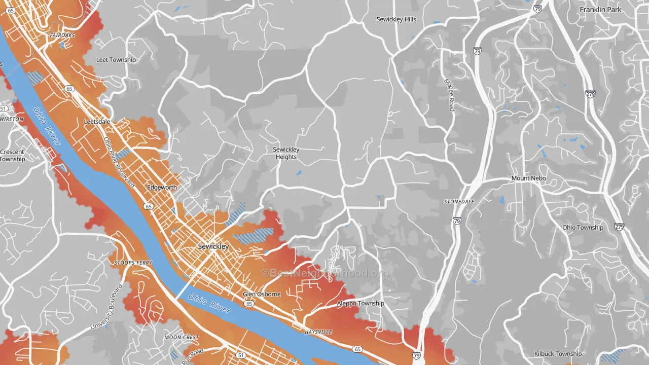 Transit Grade map of Sewickley Heights, PA
