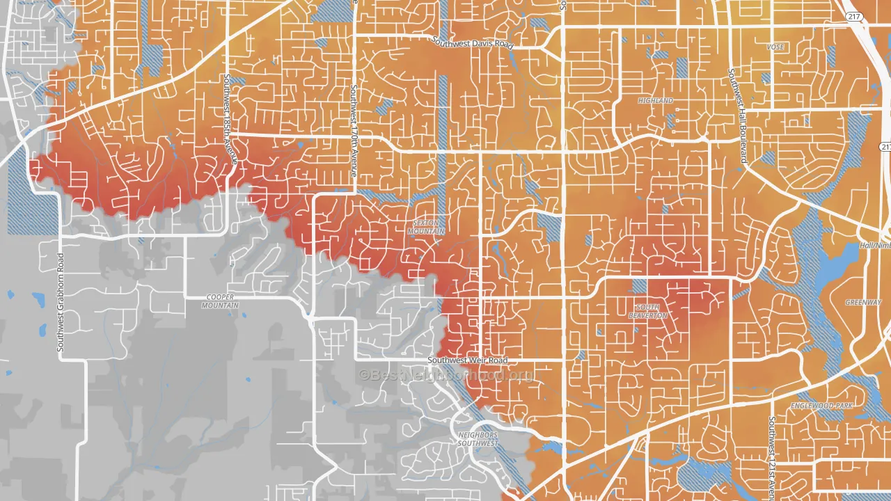 Transit Grade map of Sexton Mountain, Beaverton, OR