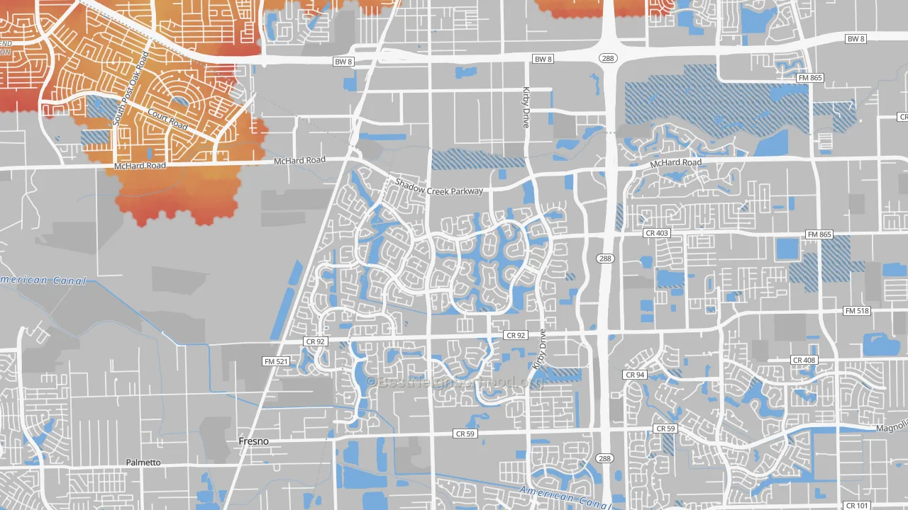 Transit Grade map of Shadow Creek Ranch, Pearland, TX