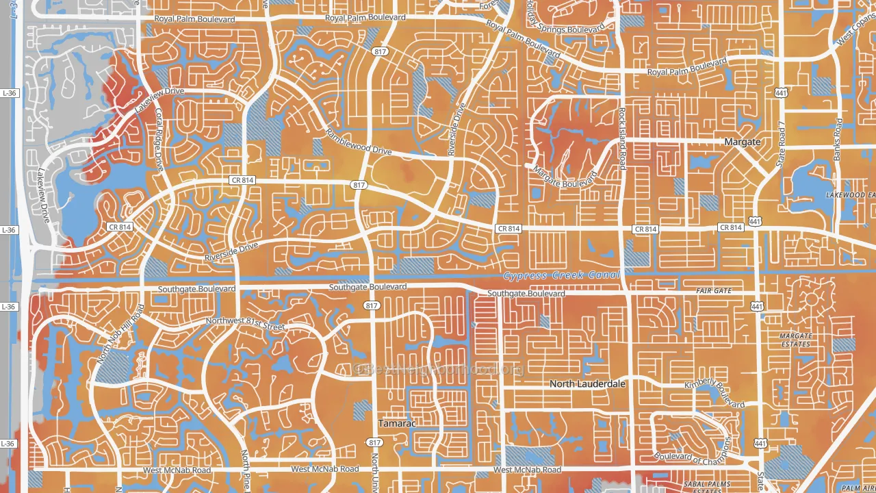 Transit Grade map of Shadow Wood, Coral Springs, FL