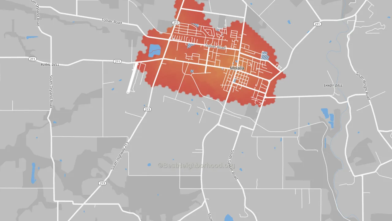 Transit Grade map of Shady Dell, OR