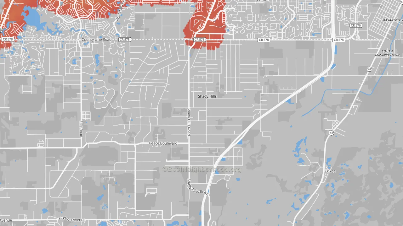 Transit Grade map of Shady Hills, FL