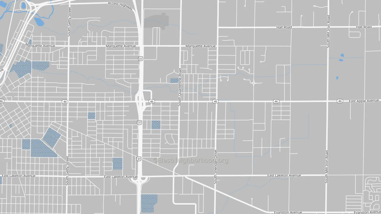 Transit Grade map of Shady Park Neighbourhood, Muskegon, MI