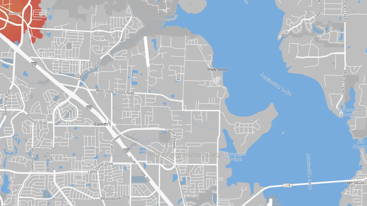Transit Grade map of Shady Shores, TX