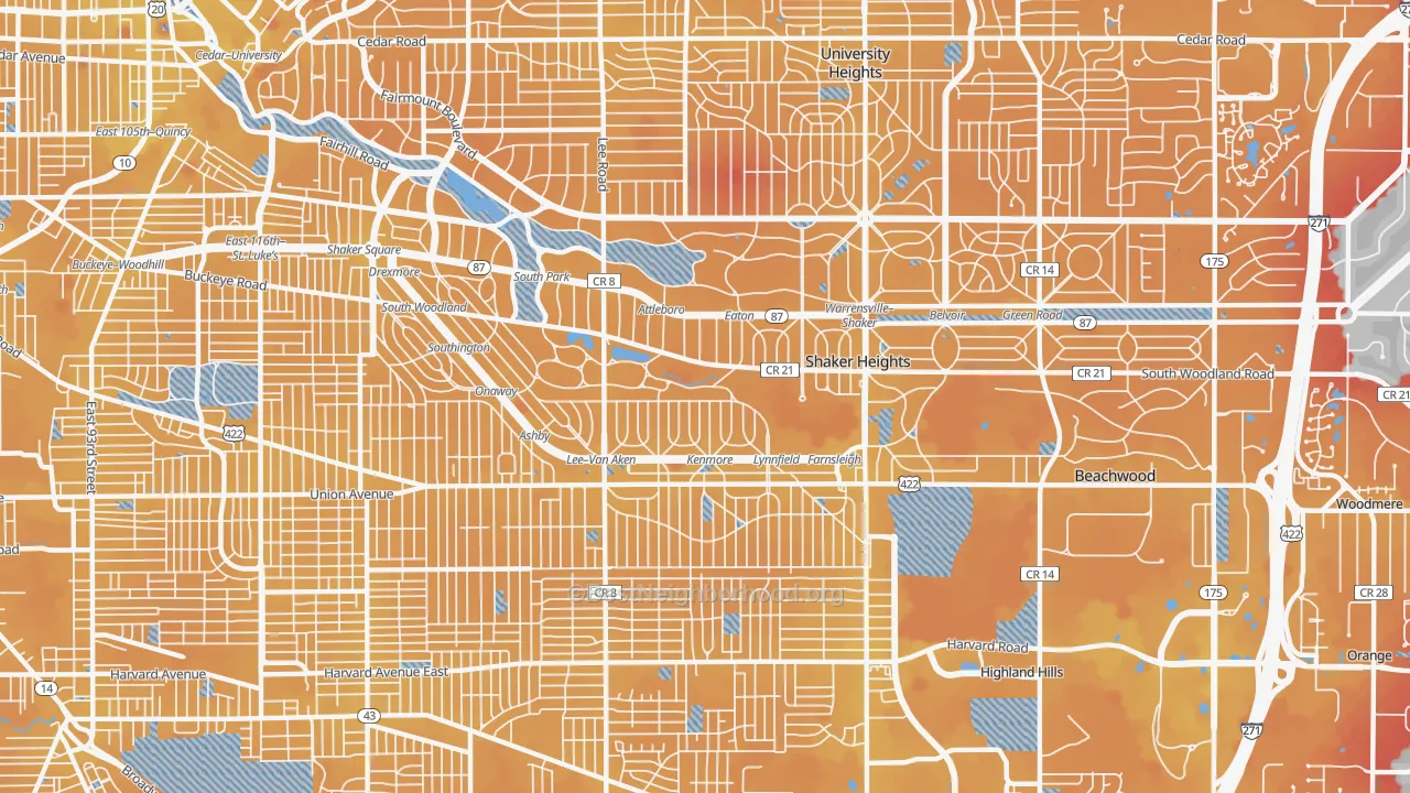 Transit Grade map of Shaker Heights, OH