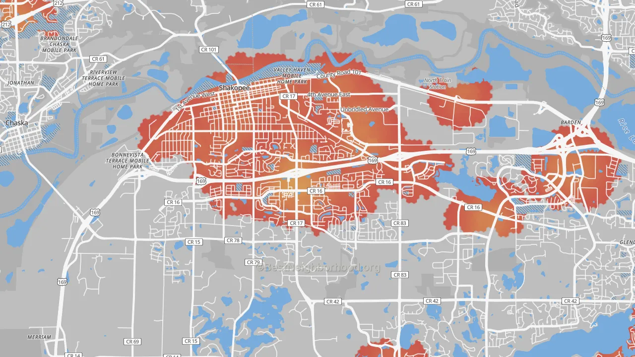 Transit Grade map of Shakopee, MN