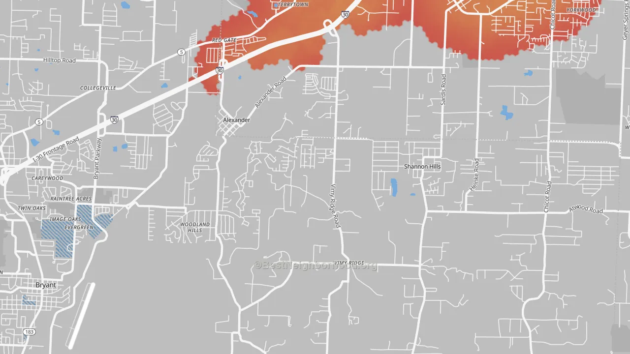 Transit Grade map of Shannon Hills, AR
