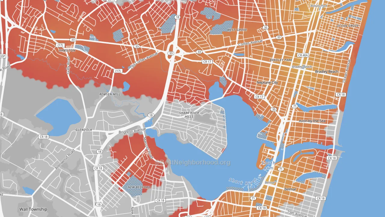 Transit Grade map of Shark River Hills, NJ