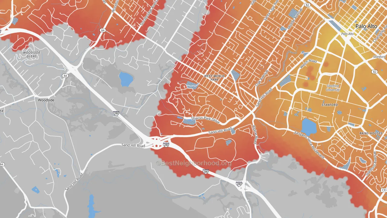 Transit Grade map of Sharon Heights, Menlo Park, CA