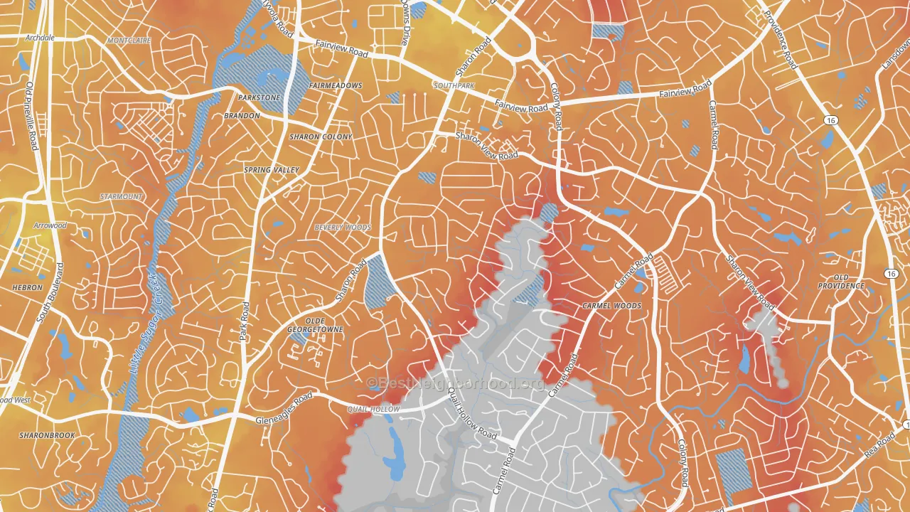 Transit Grade map of Sharon Woods, Charlotte, NC