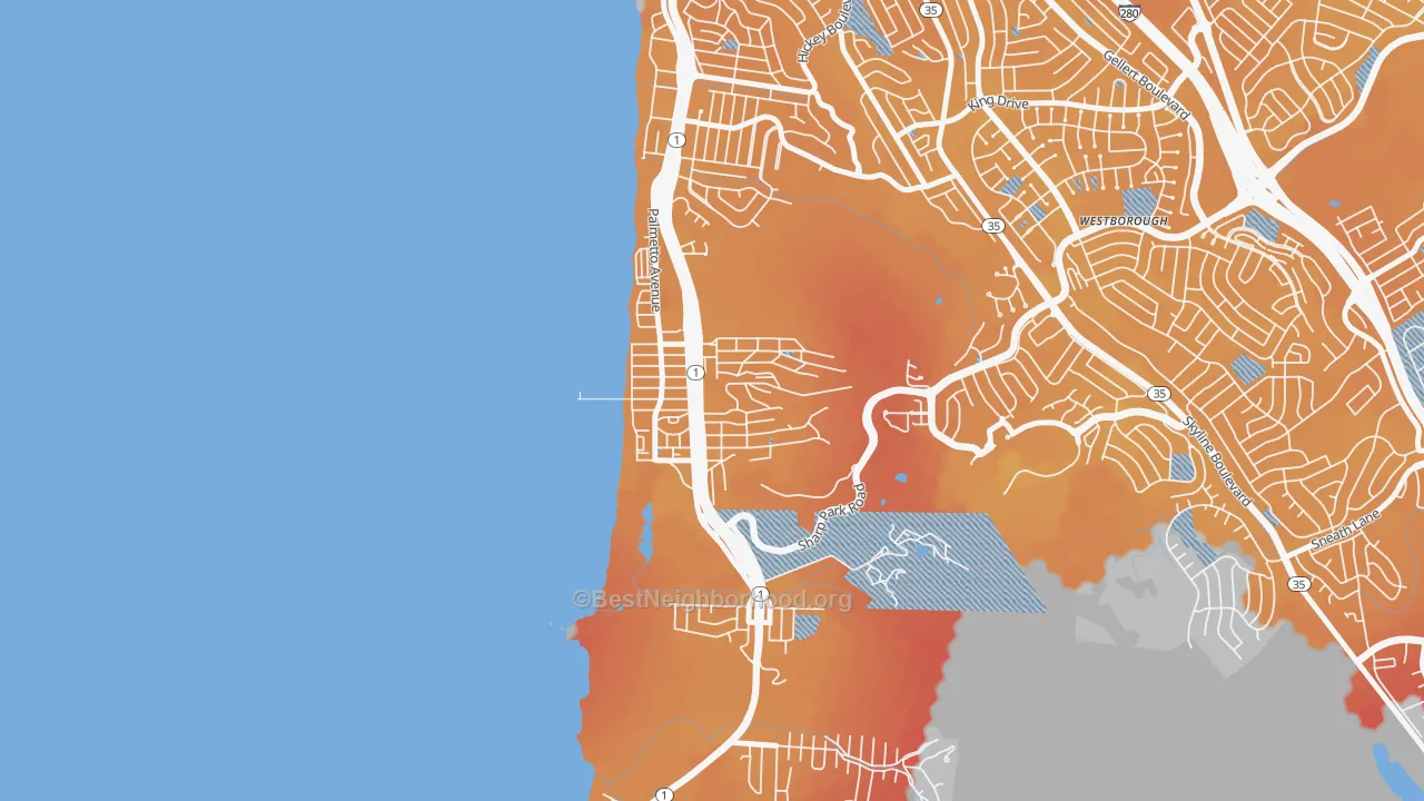 Transit Grade map of Sharp Park, Pacifica, CA