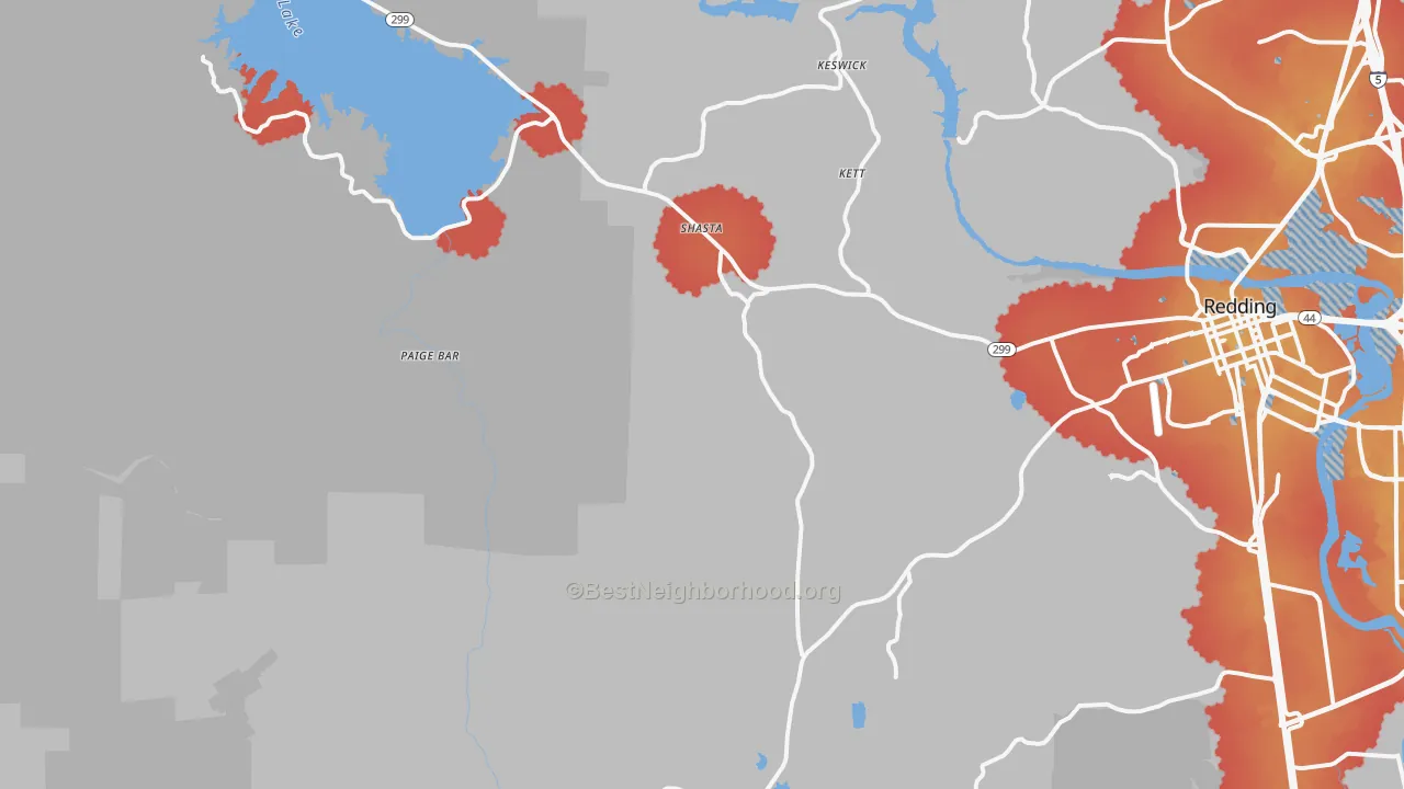 Transit Grade map of Shasta, CA