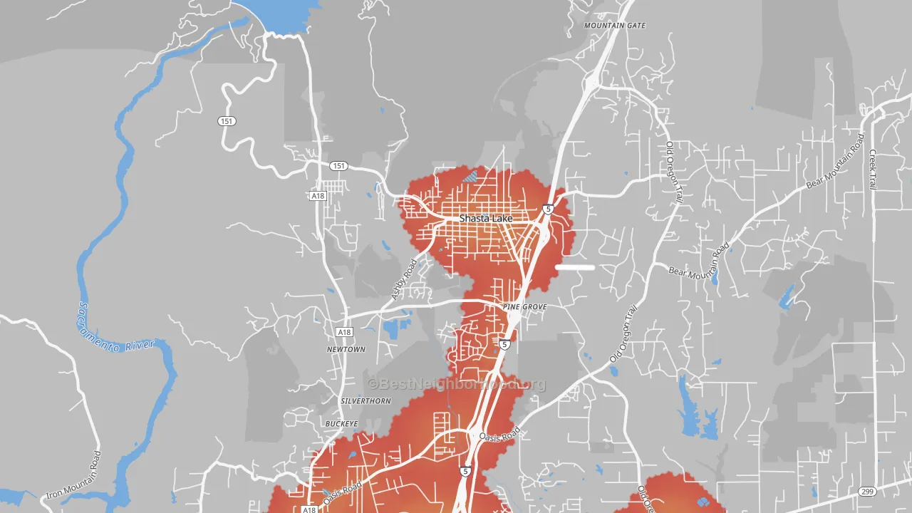 Transit Grade map of Shasta Lake, CA