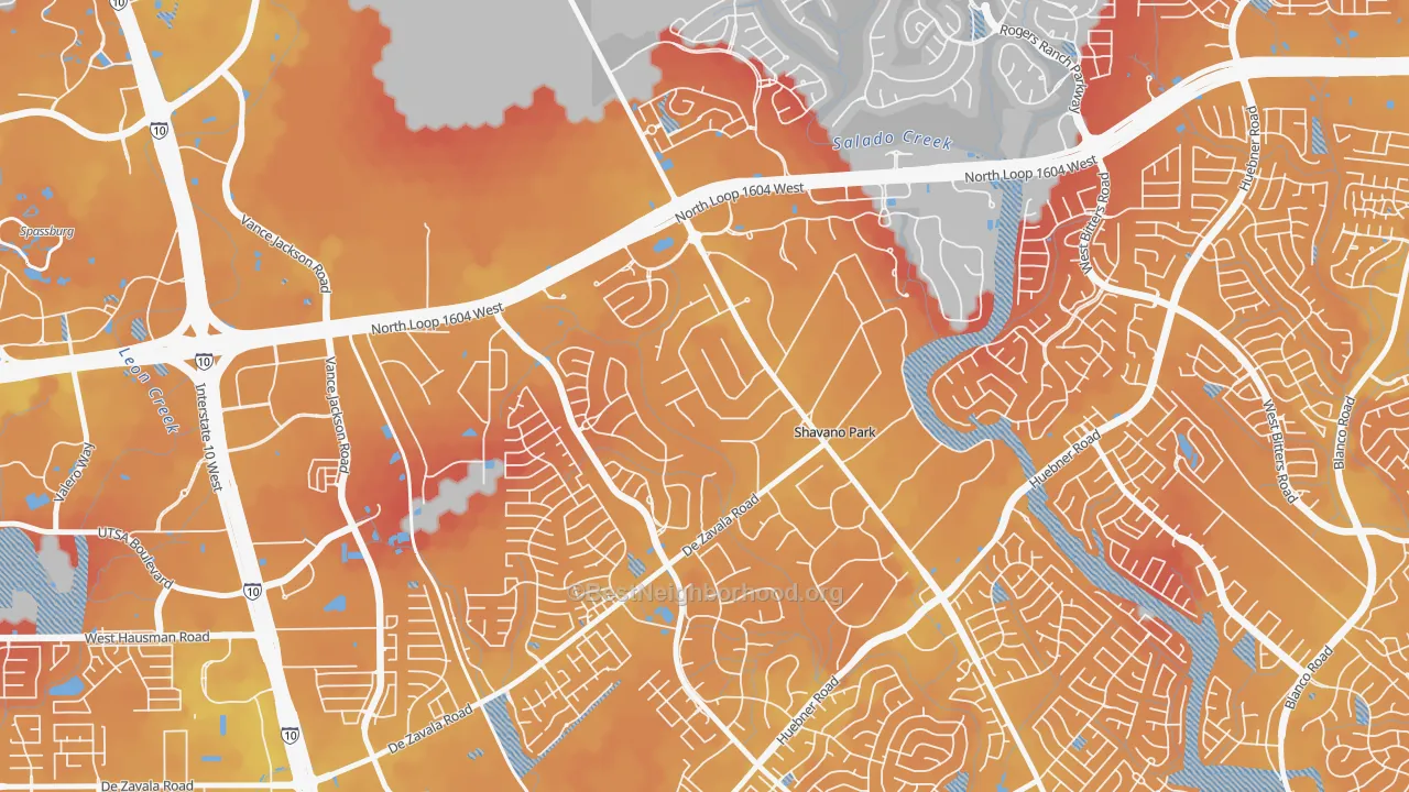 Transit Grade map of Shavano Park, TX