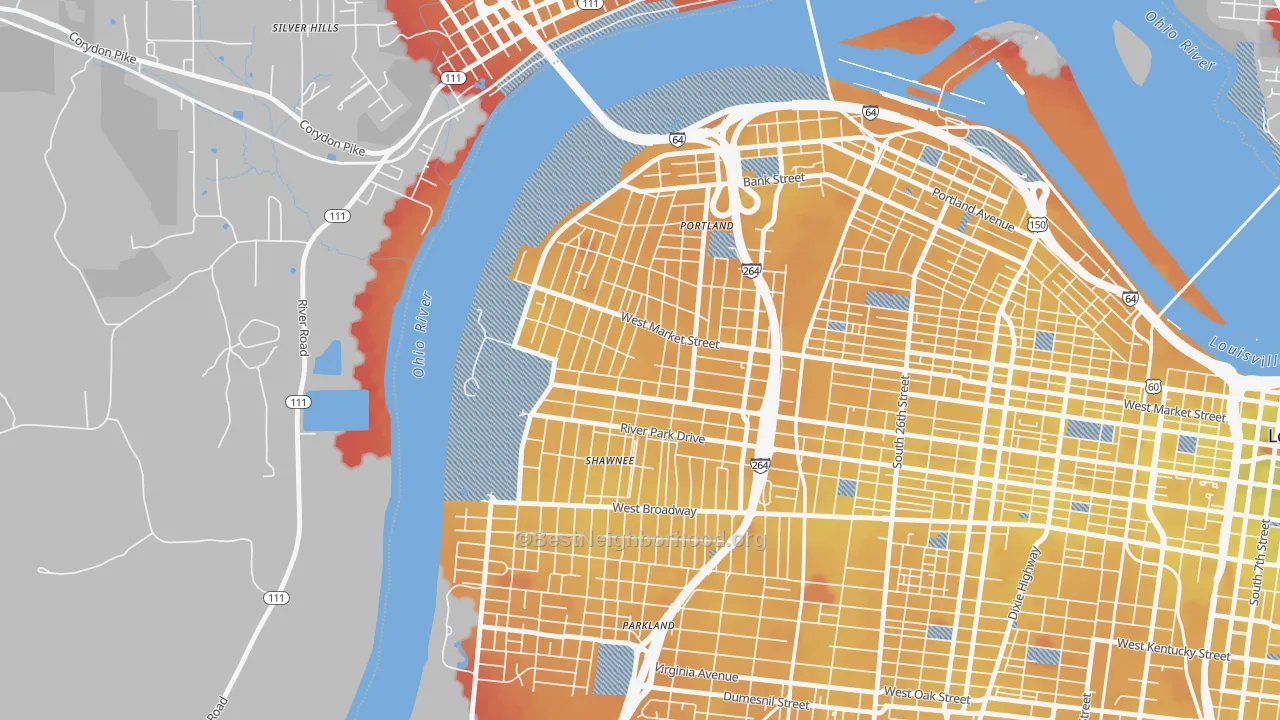 Transit Grade map of Shawnee, Louisville, KY