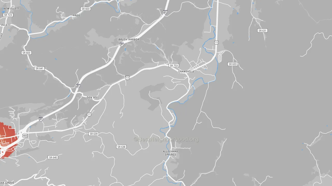 Transit Grade map of Shawsville, VA