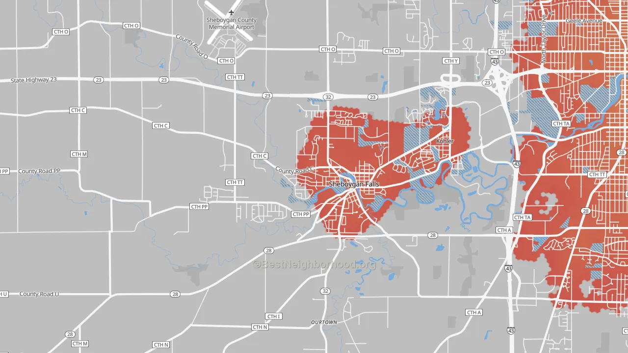 Transit Grade map of Sheboygan Falls, WI