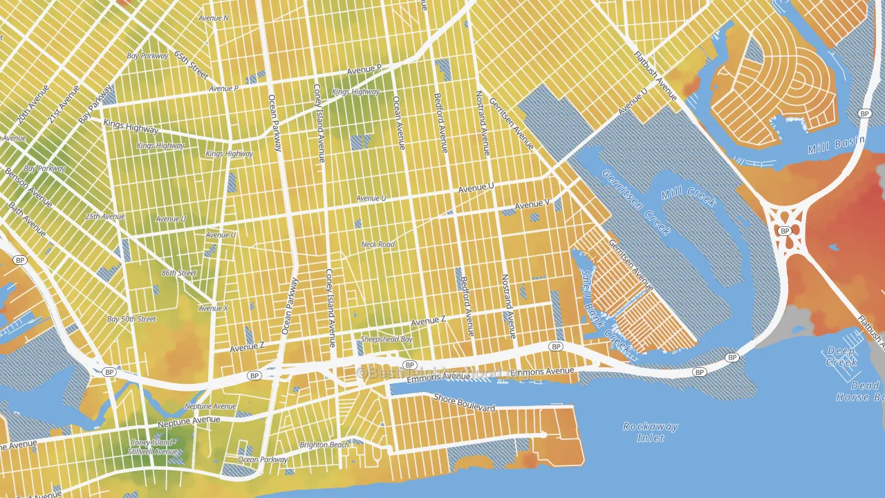 Transit Grade map of Sheepshead Bay, Brooklyn, NY