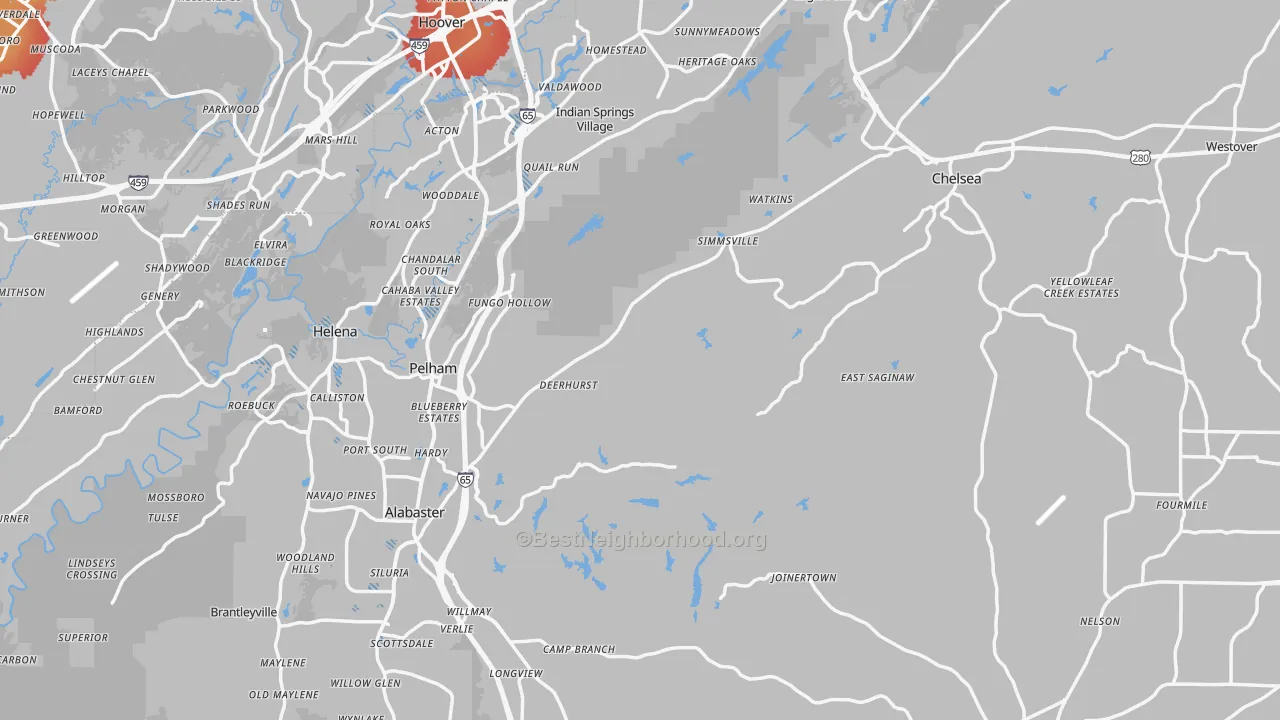 Transit Grade map of Shelby County, AL