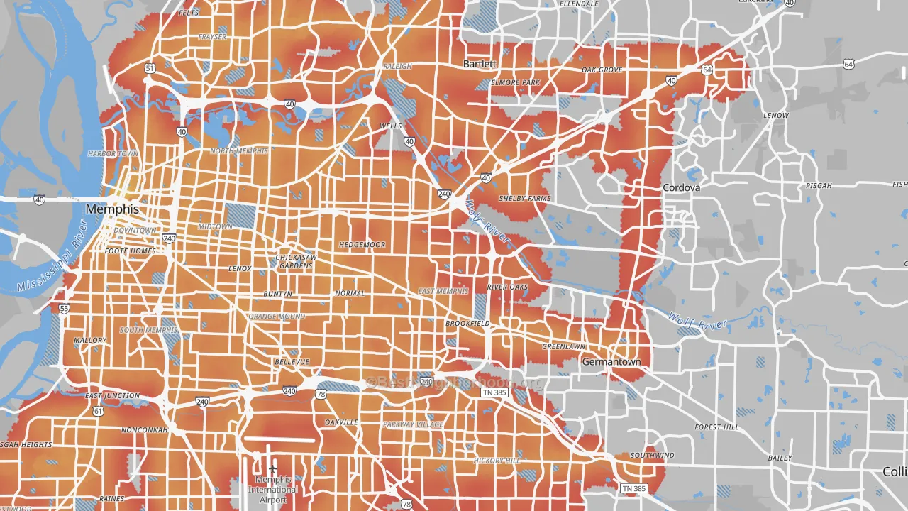 Transit Grade map of Shelby County, TN