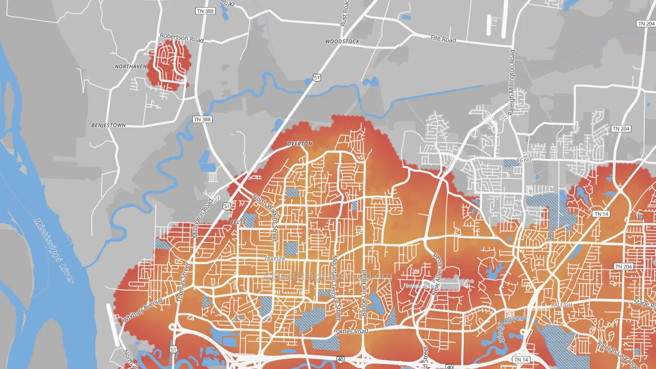 Transit Grade map of Shelby Forest-Frayser, Memphis, TN
