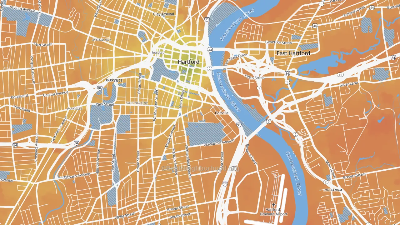 Transit Grade map of Sheldon Charter Oak, Hartford, CT