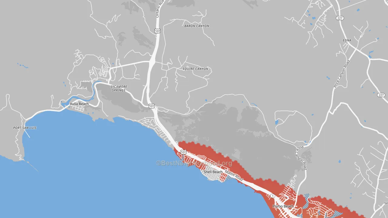 Transit Grade map of Shell Beach, CA