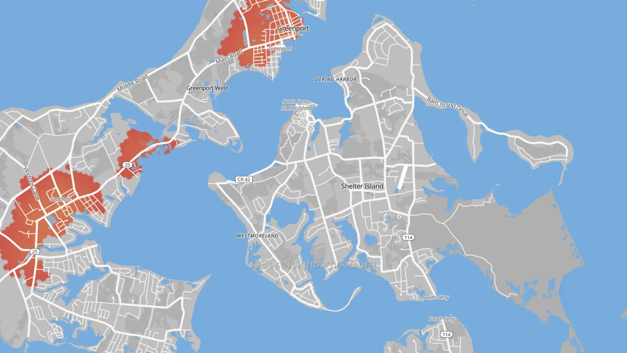Transit Grade map of Shelter Island Heights, NY