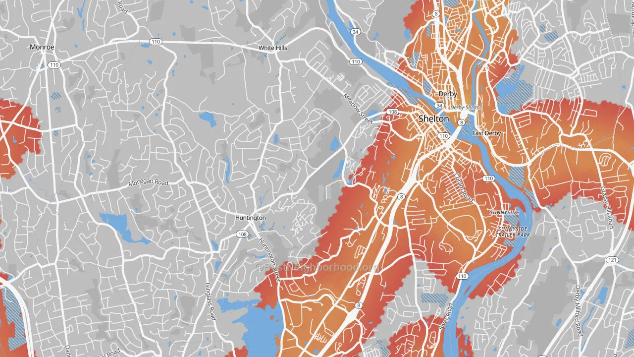 Transit Grade map of Shelton, CT