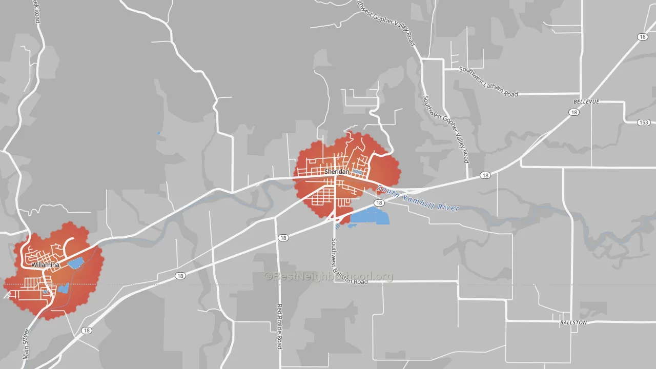 Transit Grade map of Sheridan, OR