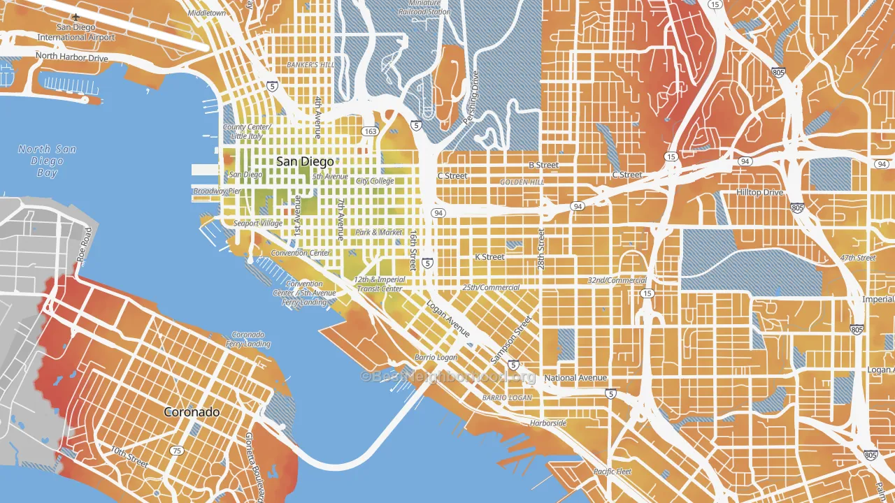 Transit Grade map of Sherman Heights, San Diego, CA