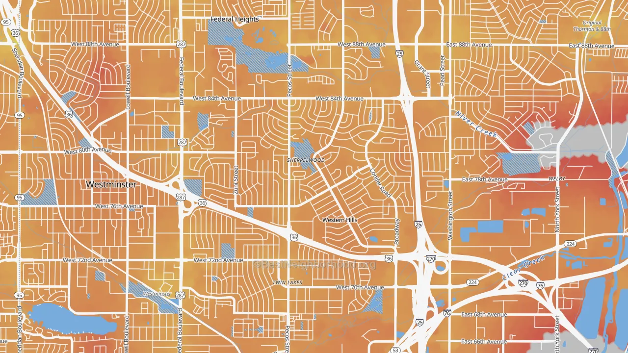 Transit Grade map of Sherrelwood, CO