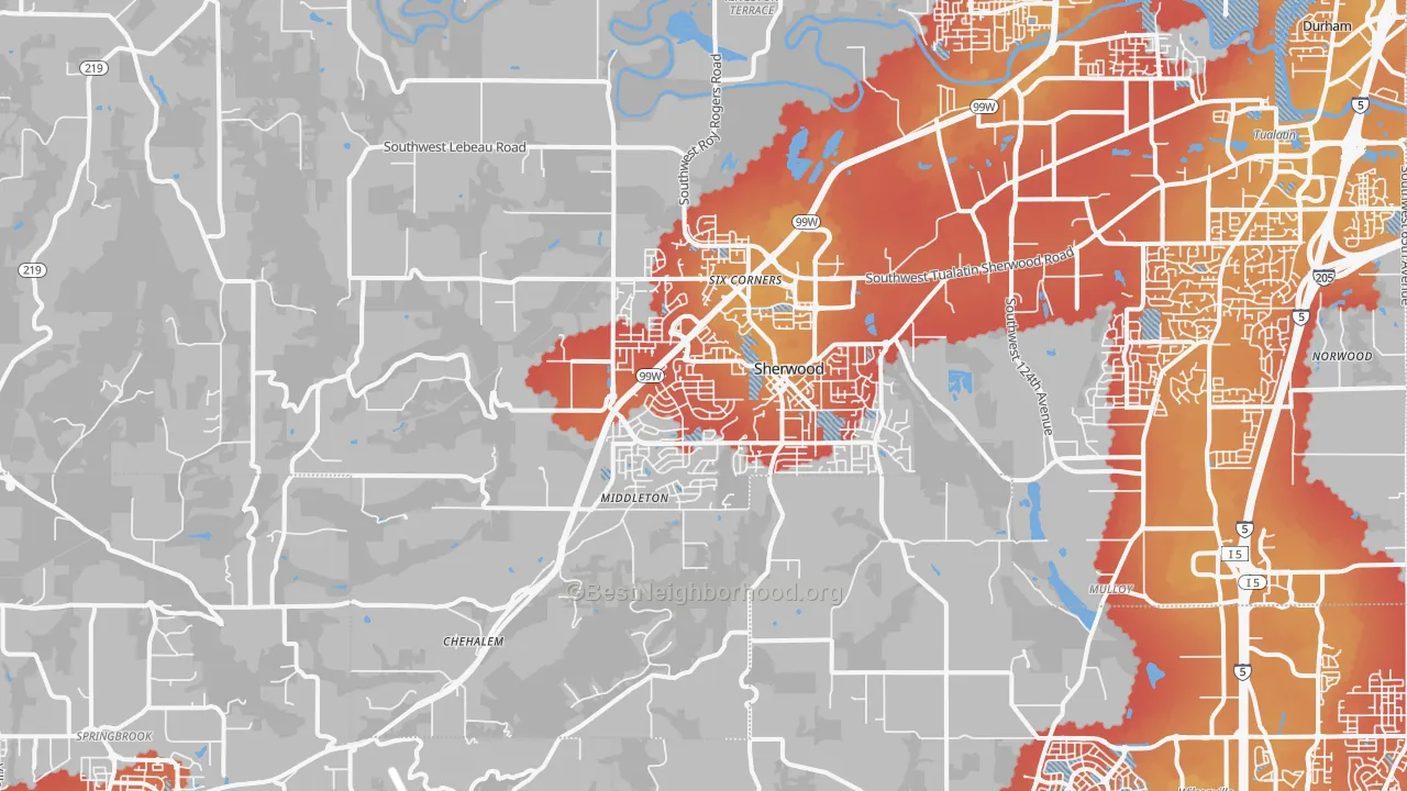 Transit Grade map of Sherwood, OR