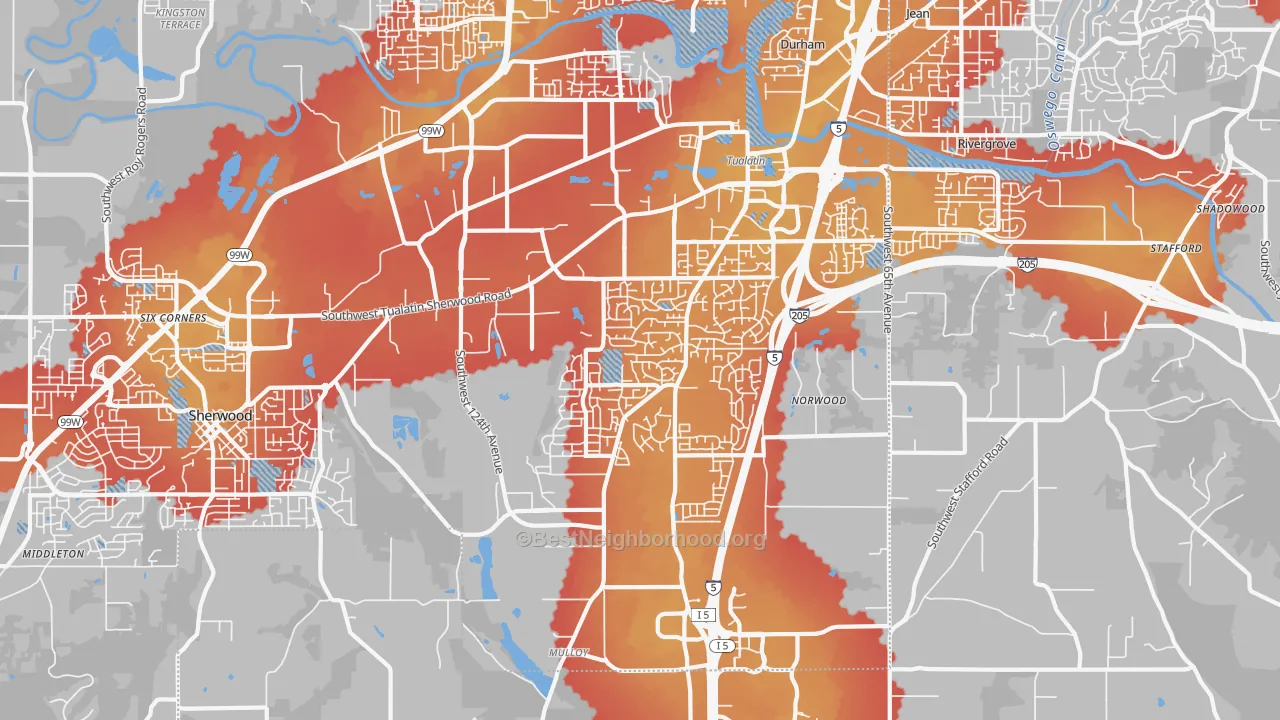 Transit Grade map of Sherwood-Tualatin South, Tualatin, OR