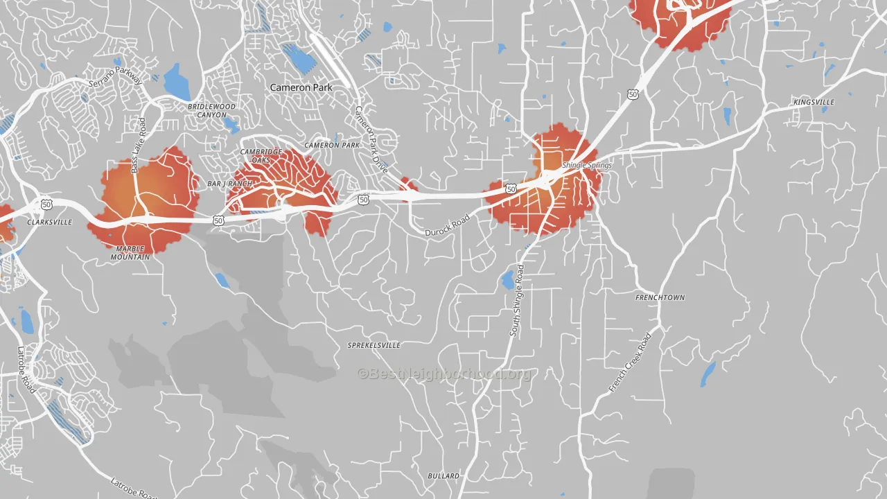 Transit Grade map of Shingle Springs, CA