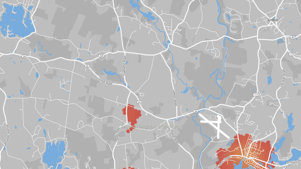 Transit Grade map of Shirley Center, MA