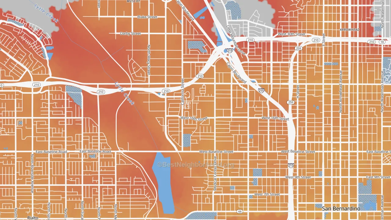 Transit Grade map of Shirrells, San Bernardino, CA
