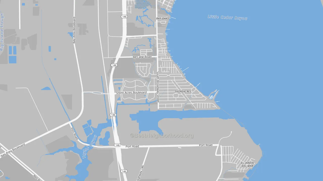 Transit Grade map of Shoreacres, TX