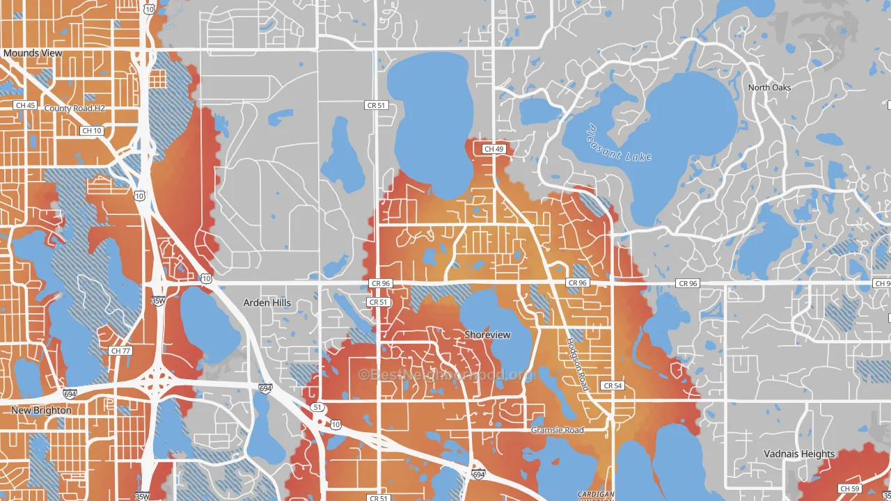 Transit Grade map of Shoreview, MN