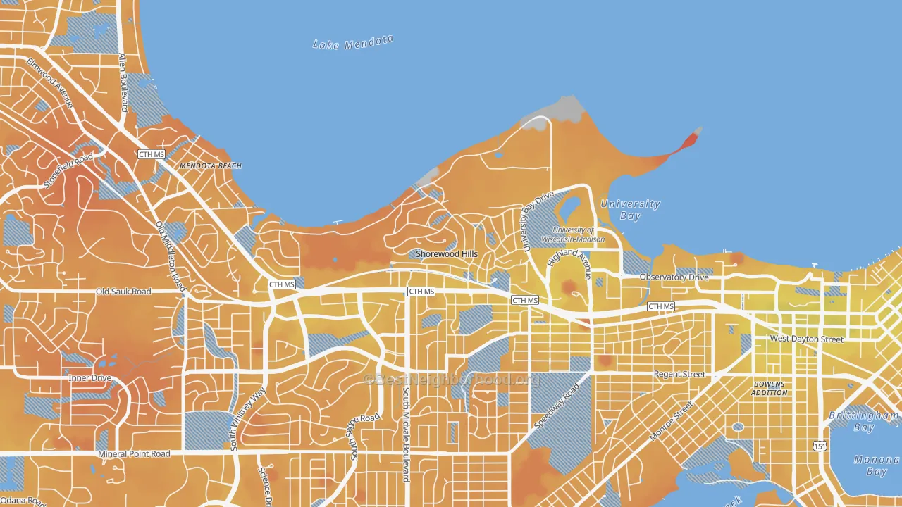 Transit Grade map of Shorewood Hills, WI