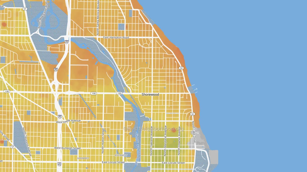 Transit Grade map of Shorewood, WI