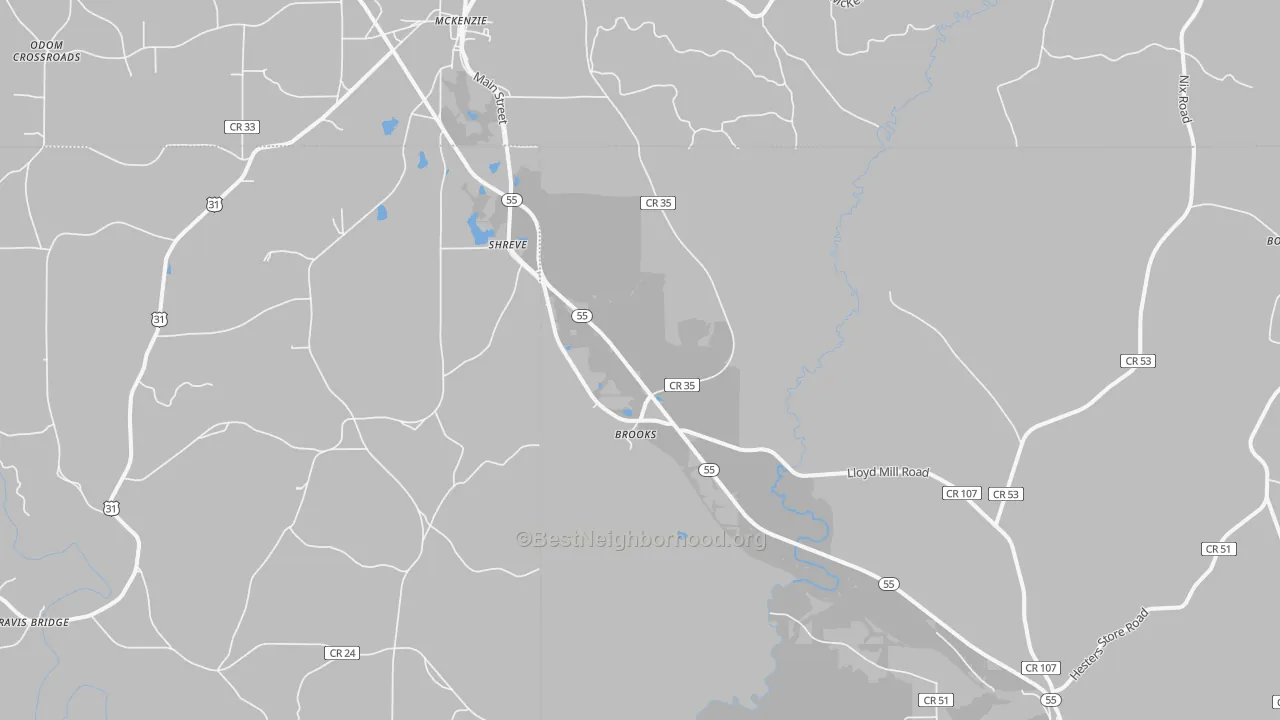 Transit Grade map of Shreve, AL